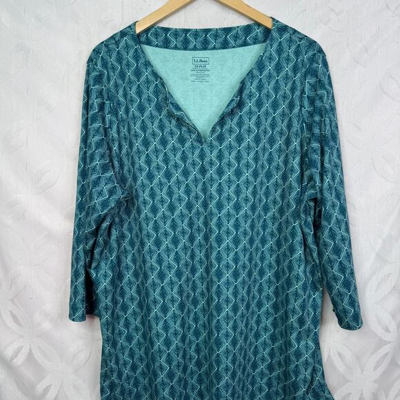 L.L. BEAN Split Neck Pima Cotton Tunic Deep Turquoise Geo Top Size 2X - Picture 4 of 10